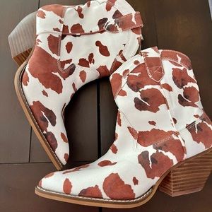 Woman’s Cow Print Boots.  New.  Never worn except to try on when they shipped.